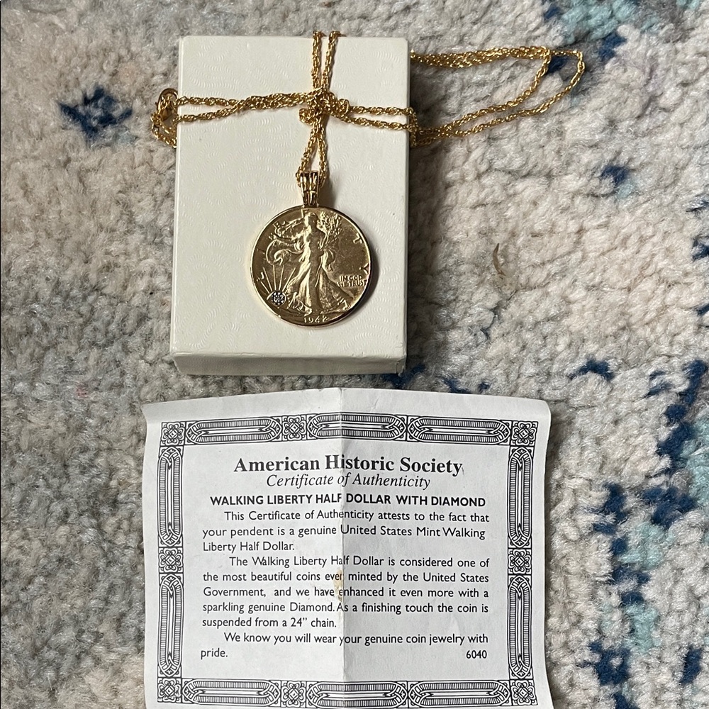 Gold Walking Liberty Half Dollar Pendant Necklace
